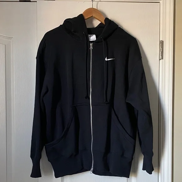 NWOT Nike Black Full-Zip Oversized Hoodie with Swoosh - Picture 1 of 4